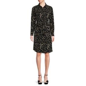 Karl Lagerfeld Paris Whims Graphic Belted Shirtdress Black Gold Women's Size M/L